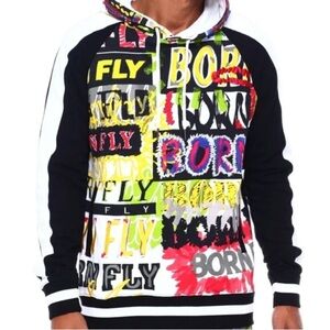 Born Fly Any Town USA Embroidered Graphic Spellout Graffiti Hoodie - Size XL